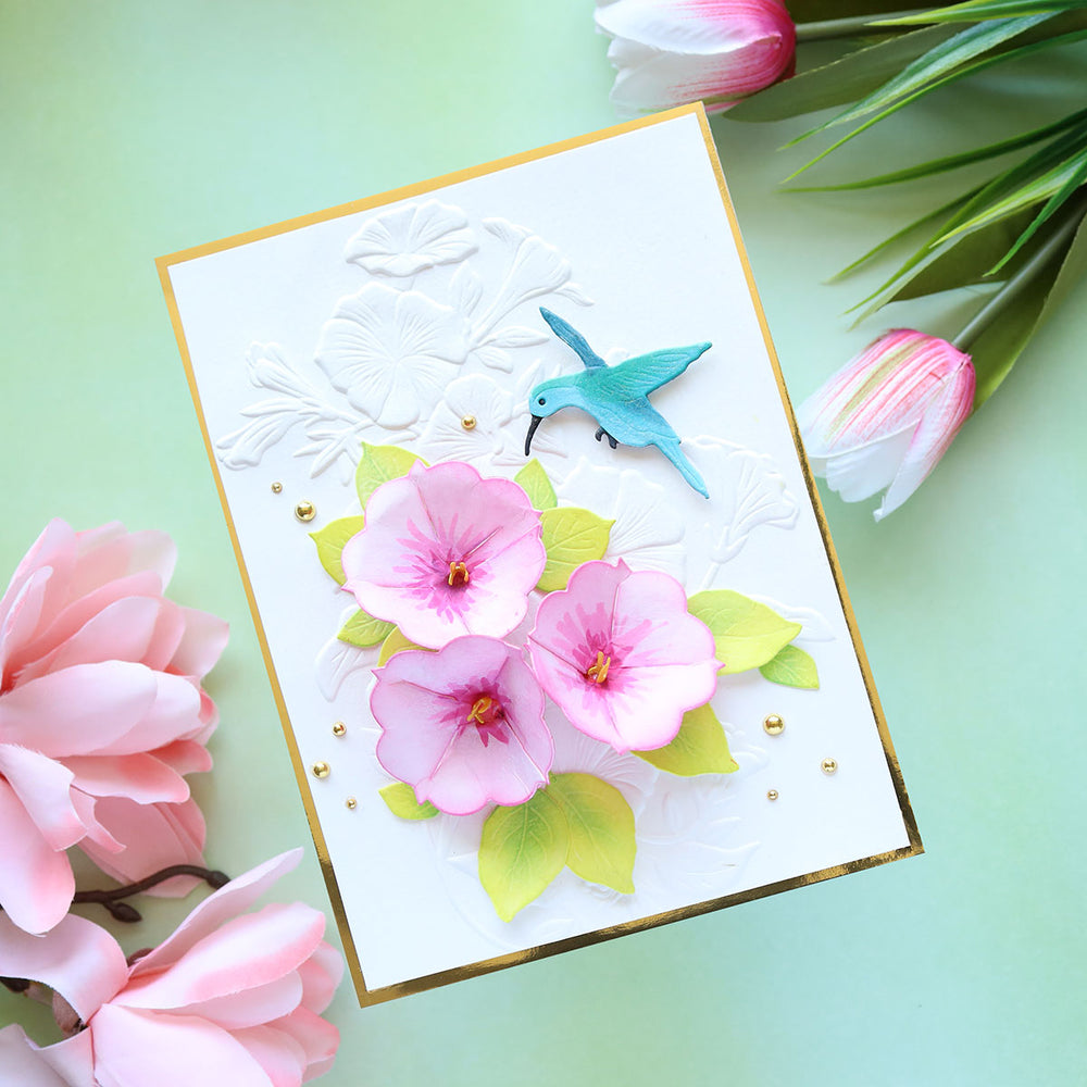 Petunia and Hummingbird Etched Dies by Susan Tierney-Cockburn