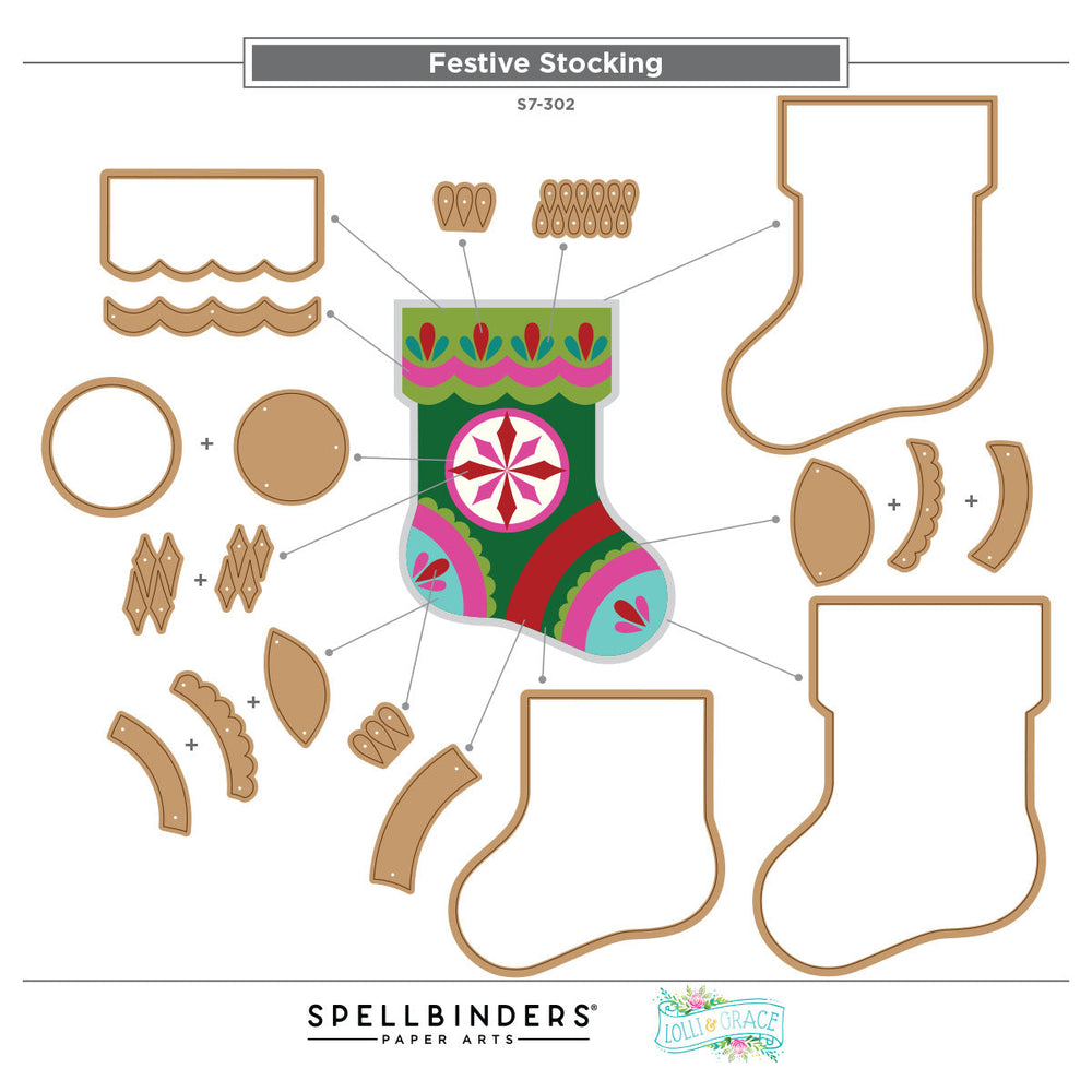 Festive Stocking Etched Dies by Lolli & Grace