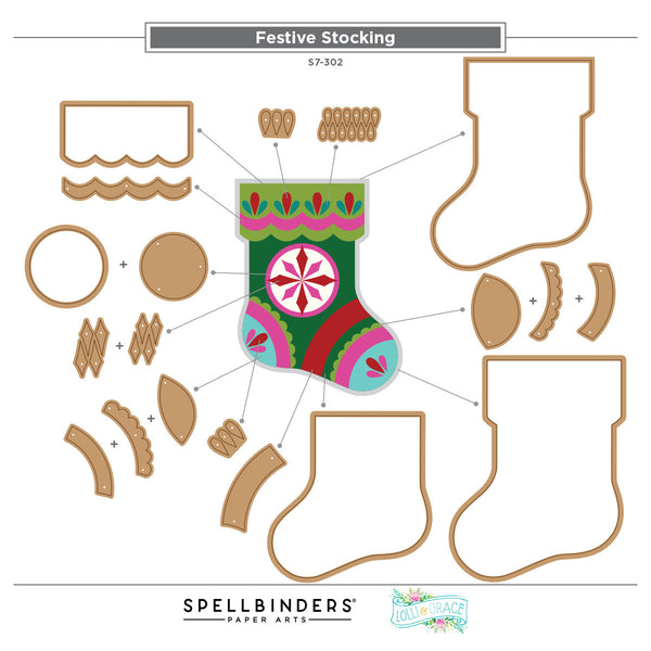 Festive Stocking Etched Dies by Lolli & Grace