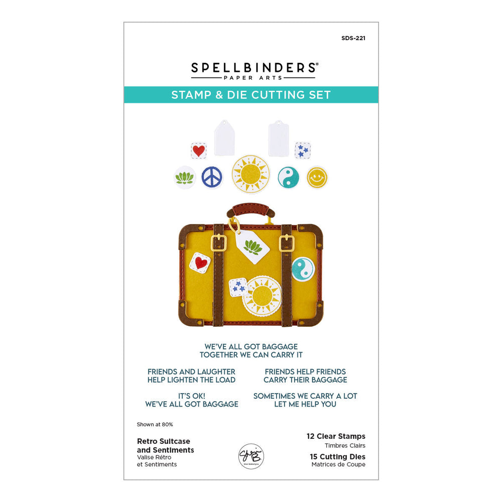 Retro Suitcase and Sentiments Stamp & Die Set by Sheri Ballantyne