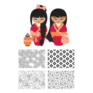 Autumn Kokeshi Dolls Stamp & Die Set by Alex Syberia