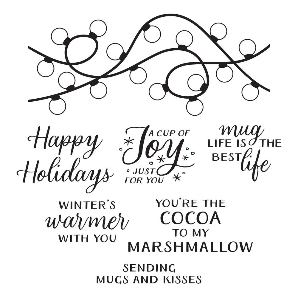 A square navy blue handmade holiday card with a circular cutout in the center and the words 'Happy Holidays' in white script. The card is decorated with white snowflakes and features a paper snowman wearing a red and green hat and brown arms, holding a yellow star.