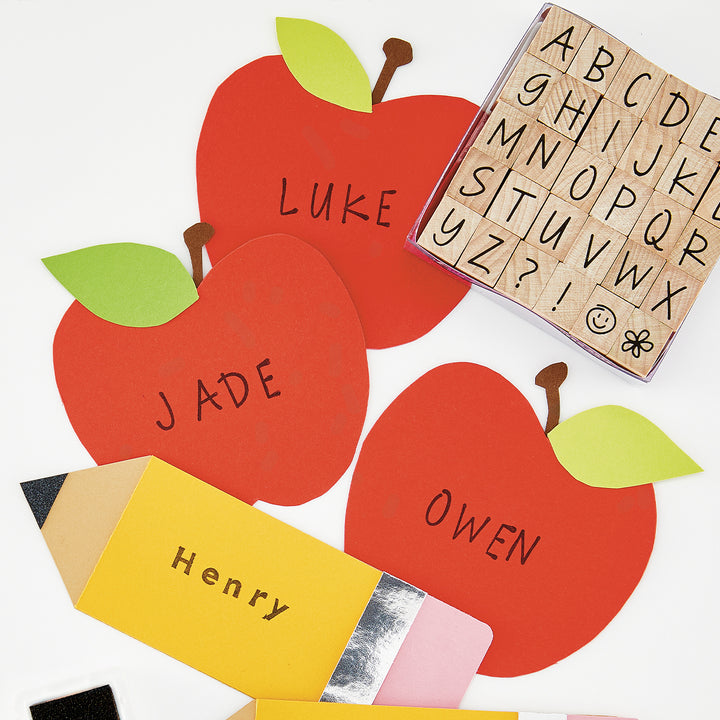 Happy Uppercase Letters Woodblock Stamp