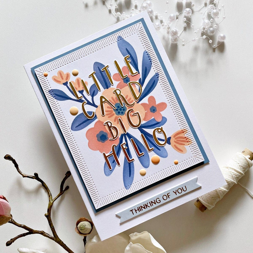 Little Card Big Hello Glimmer Hot Foil Plate from the Glimmer Cardfront Sentiments Collection