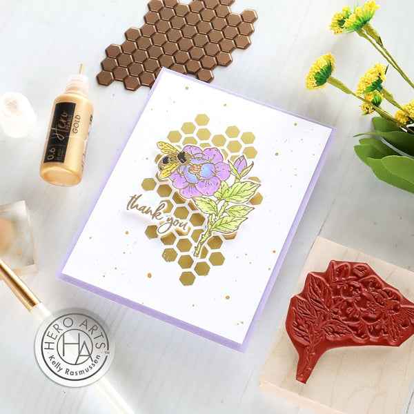 Bee and Floral Woodblock Stamp