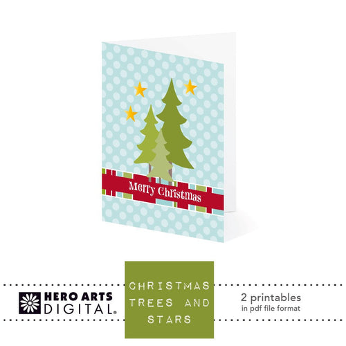 HD106 Christmas Trees and Stars Card Printable - Hero Arts