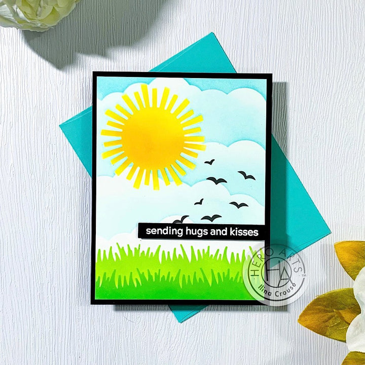 SA162 Clouds and Grass Scenic Stencil - Hero Arts