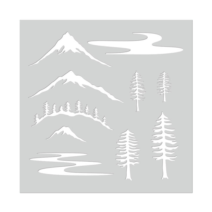 SA164 Mountain Scene Stencil - Hero Arts