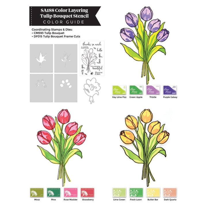 SA188 Color Layering Tulip Bouquet Stencils - Hero Arts