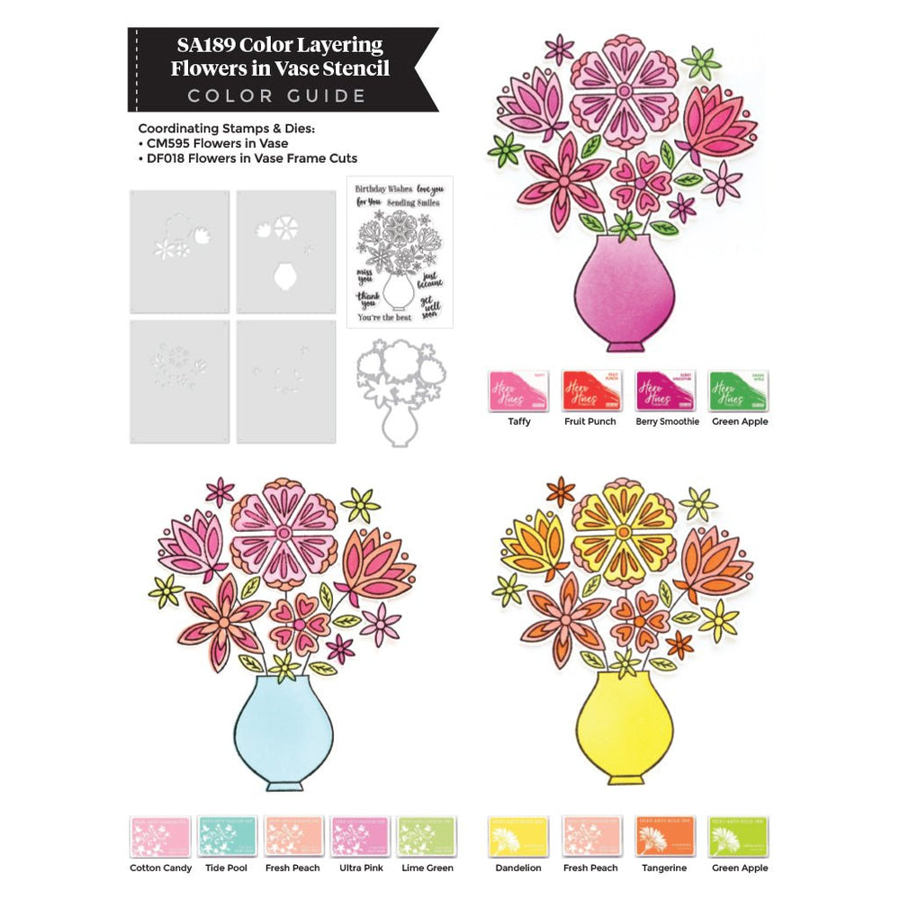 Color Layering Flowers in Vase Stencils
