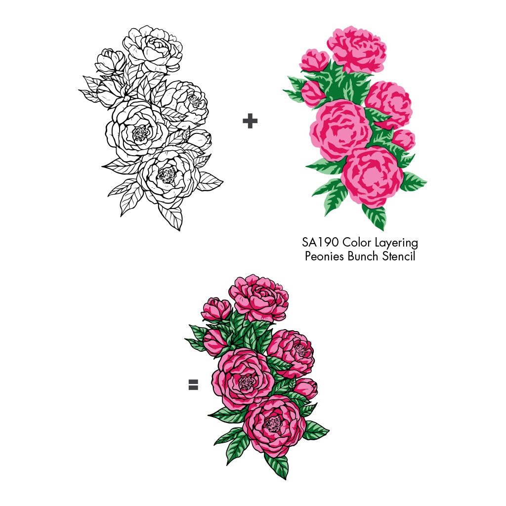 SA190 Color Layering Peonies Bunch Stencils - Hero Arts