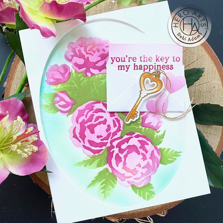 SA190 Color Layering Peonies Bunch Stencils - Hero Arts