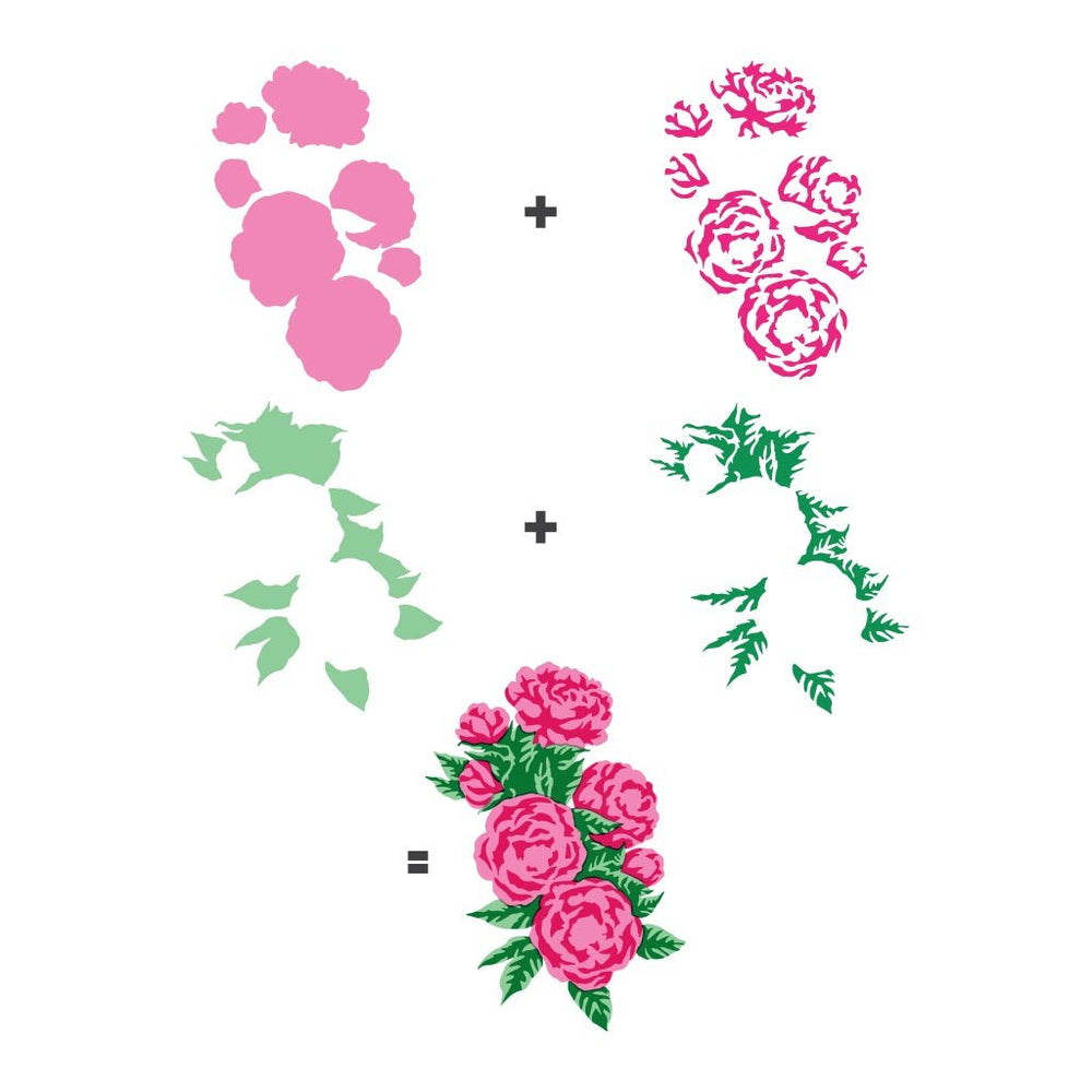 SA190 Color Layering Peonies Bunch Stencils - Hero Arts