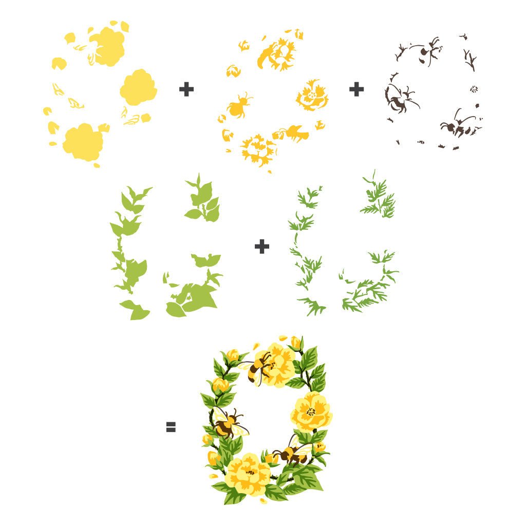 SA221 Color Layering Bee Florals Stencils - Hero Arts