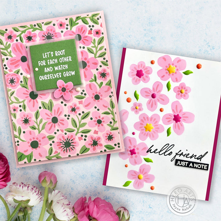 SA232 Color Layering Bold Flowers Stencils - Hero Arts