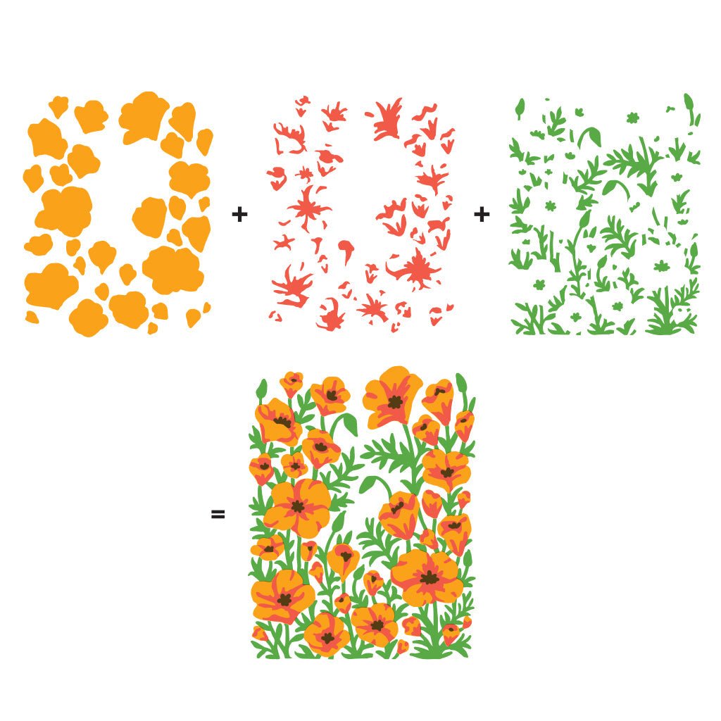 SA255 Color Layering Golden Poppies Stencils - Hero Arts