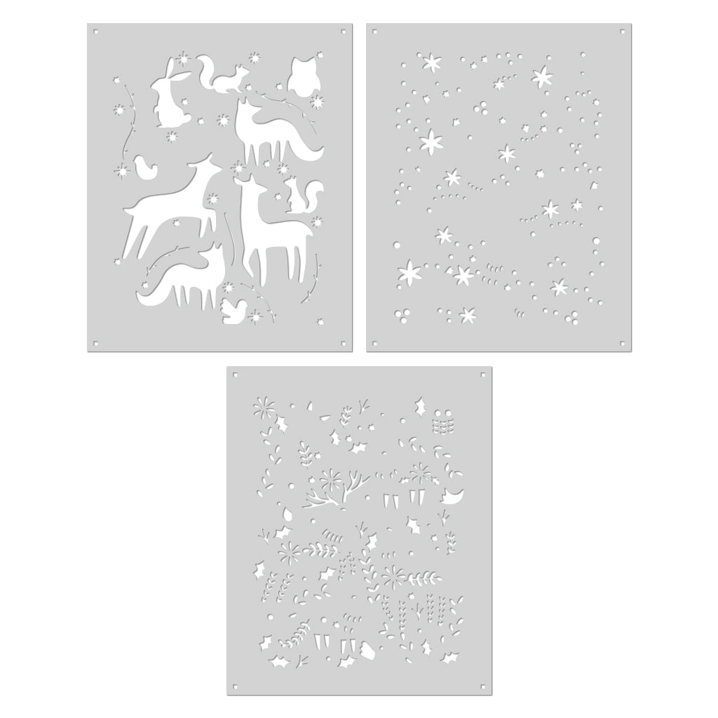 SA257 Color Layering Folk Winter Animals Stencils - Hero Arts