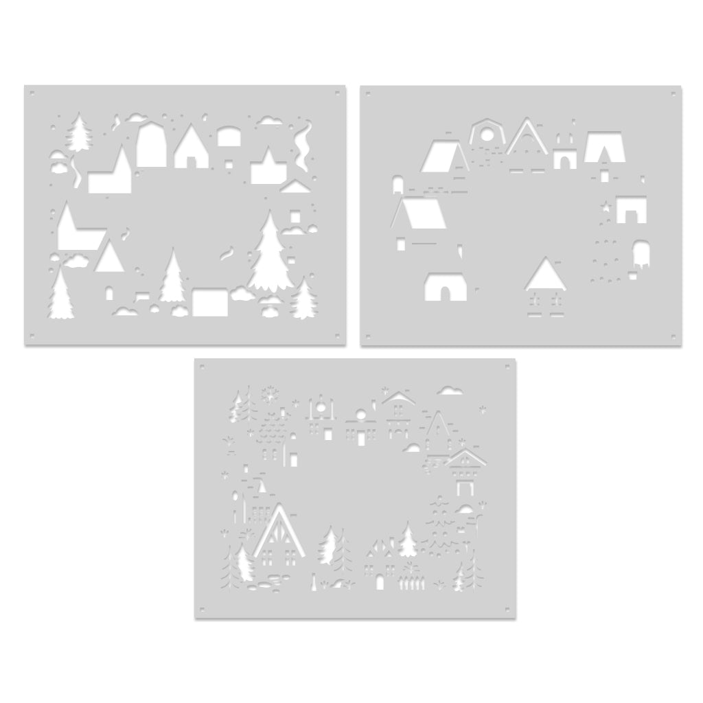 SA259 Color Layering Holiday Neighborhood Stencils - Hero Arts