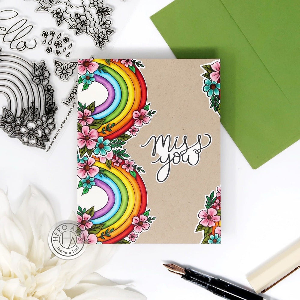 Floral Rainbow & Clouds Stamp & Cut