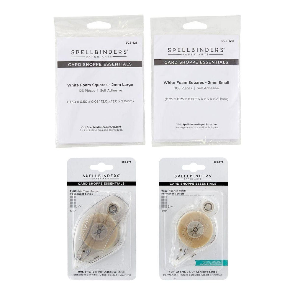 Adhesives Bundle - Tape Runner, Refill Strips, Small & Medium White Foam Squares